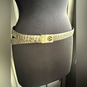 Vintage genuine leather snakeskin slide hook belt, size medium large